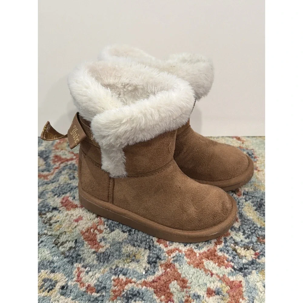 Juicy Couture Boots Girls 8 Toddler Brown Faux Fur Suede McBling *Flawed
